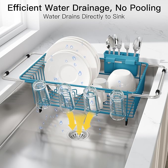 JASIWAY Blue Dish Drying Rack in Sink - Image 9
