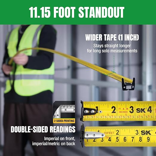SK 25FT Tape Measure with Magnetic Hook and Self-Locking Mechanism - Image 7