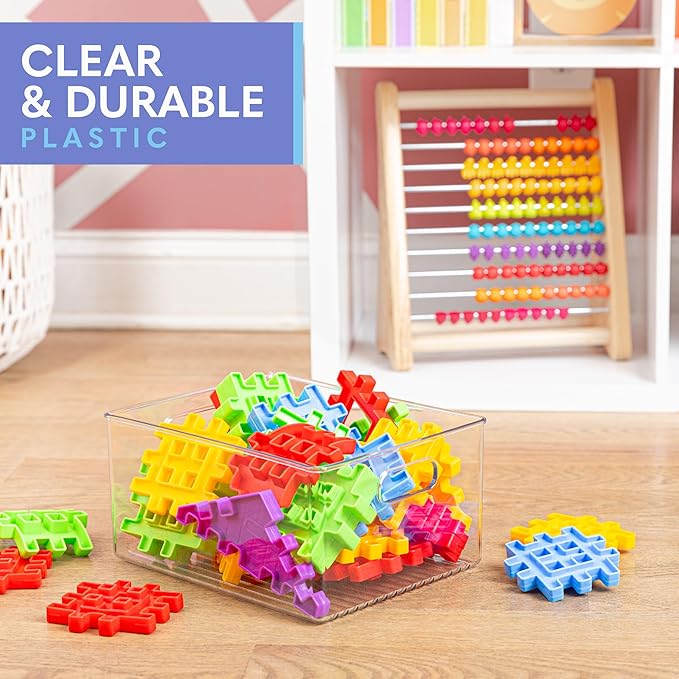 primebox 2 Pack Clear Plastic Organizer Bins with Handles for Home Organization. Storage Containers for Organizing Fridge, Freezer, Cabinet. Pantry, Great for Kitchen, Garage, Laundry Room. 10"x8"x5"