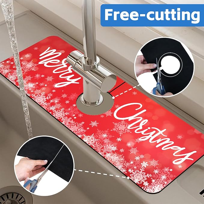 Merry Christmas Snowflake Kitchen Sink Splash Guard Mat Absorbent Fast Drying - Image 7