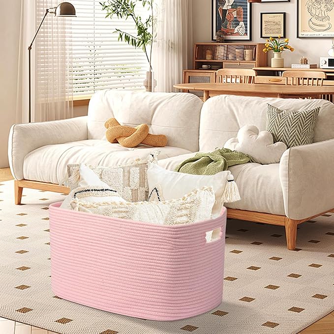 75L Large Woven Storage Basket, 22”x17”x12” Rectangle Blanket Basket - Image 4