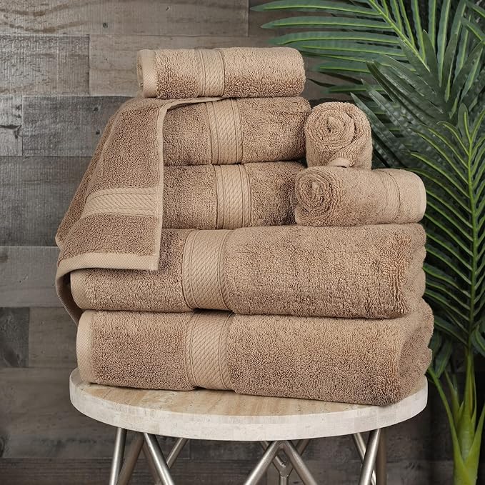 Superior Egyptian Cotton Ultra Plush & Absorbent, 8 Piece Set, Latte | Quick Dry - Image 2