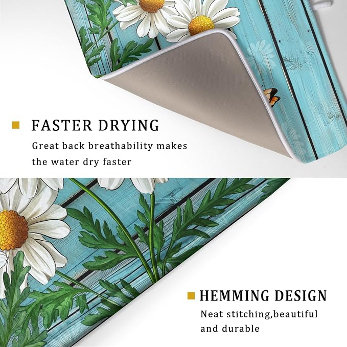 Daisy Dish Drying Mat for Kitchen Counter 18”x24” Rustic Daisy Absorbent Dish - Image 3