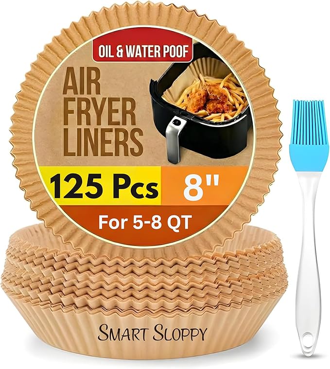 8 inches Round Air Fryer Liners Disposable Parchment Paper Liner Airfryer 5-8 QT Basket inserts Filter Sheets EXTRA THICK 40 GSM - Pack of 125