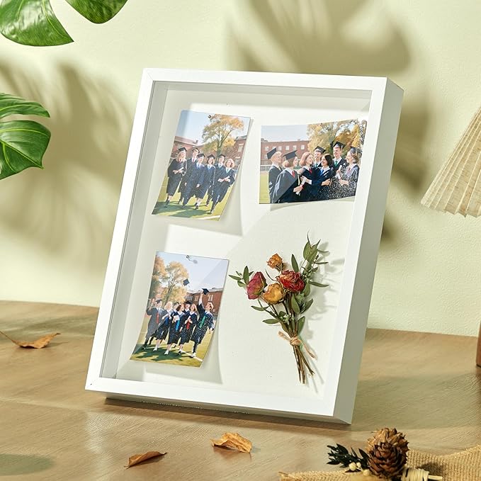 11x14 Shadow Box Display Case Picture Frame with Soft Linen Back, Large Deep White Shadow Box 11x14 for Flowers Medal Display Case Jersey pet Graduation Memorabilia Baby Ltems Crafts Photos