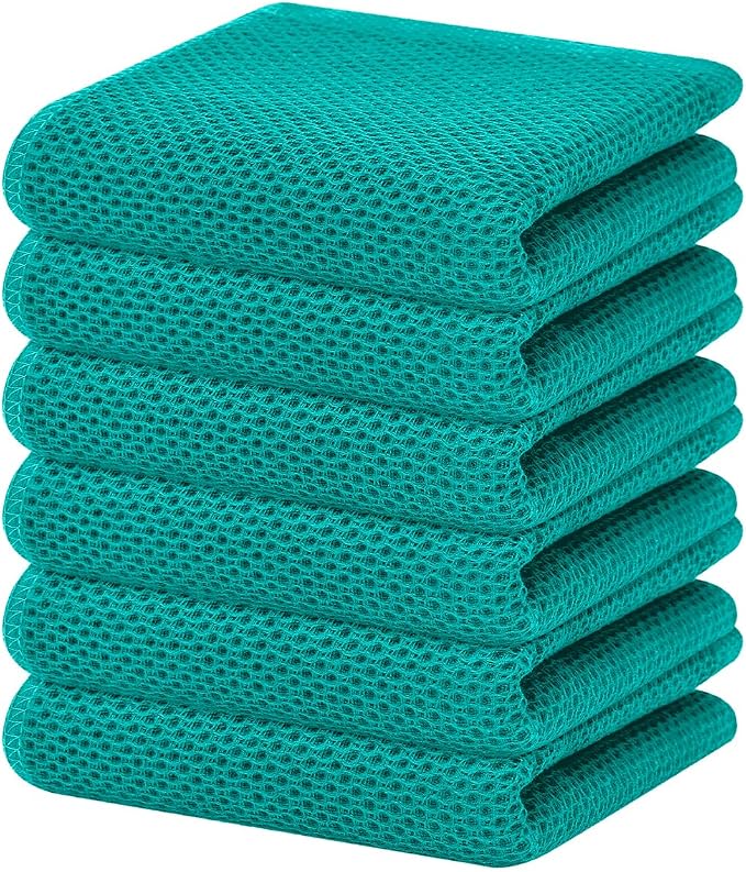 Homaxy 100% Cotton Waffle Weave Kitchen Dish Towels 6-Pack, Teal | 13 x 28 by Homaxy