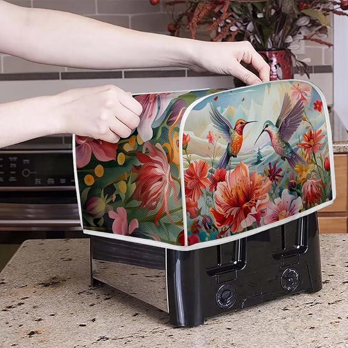 Hummingbird Flowers Print 2 Slice Toaster Cover for Home Kitchen Accessories Decor Dustproof Fingerprint Protectors for Kitchen Small Appliance