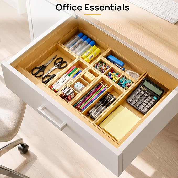 Vtopmart 7 Pack Bamboo Drawer Organizer Boxes, Junk Drawer Organizers | 100% - Image 7