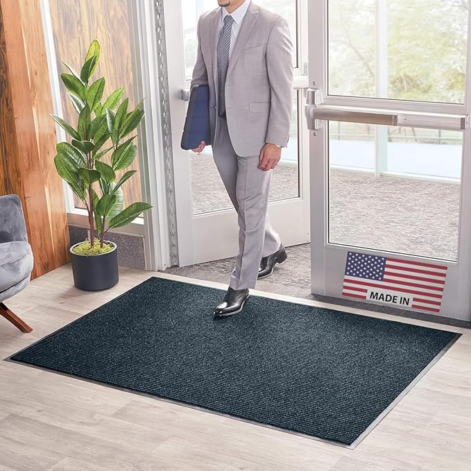 Consolidated Plastics Brush Dry Mat - Made in USA, Heavy-Duty Commercial DoorRug for Indoor/Outdoor Entryways, Non-Slip Backing for High-Traffic Areas (2' W x 3' L, Blue)