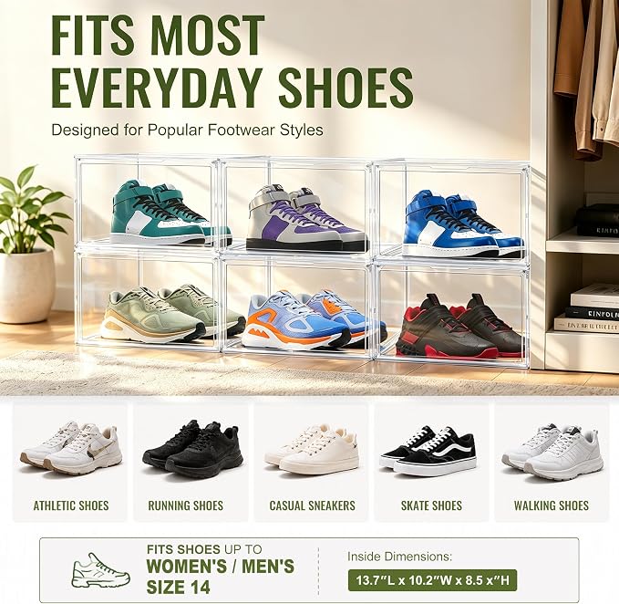 Heavy Duty Acrylic Shoe Box, Size 14, Stackable Everyday Footwear Storage - Image 4