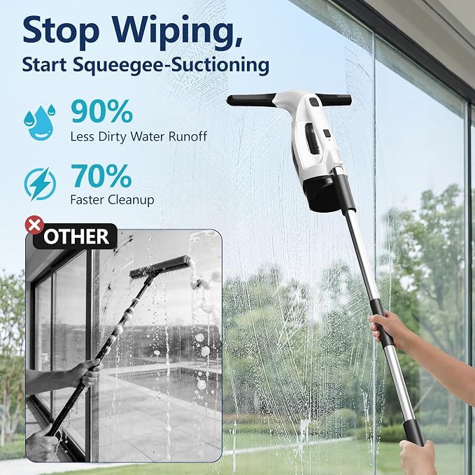 Window Vacuum Squeegee with Long Handle, 2000Pa Electric Window Squeegee | with - Image 3