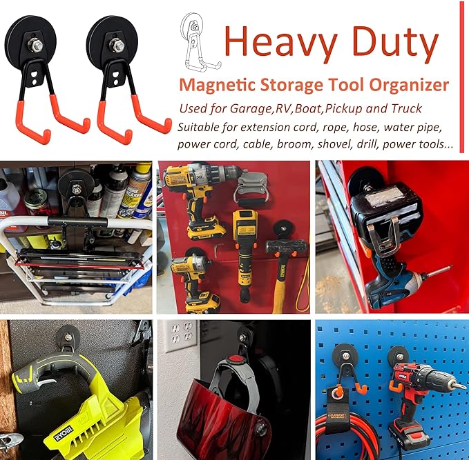 ULIBERMAGNET Heavy Duty Magnetic Garage Hooks, 4 Pack Strong Large Magnet Hooks - Image 3