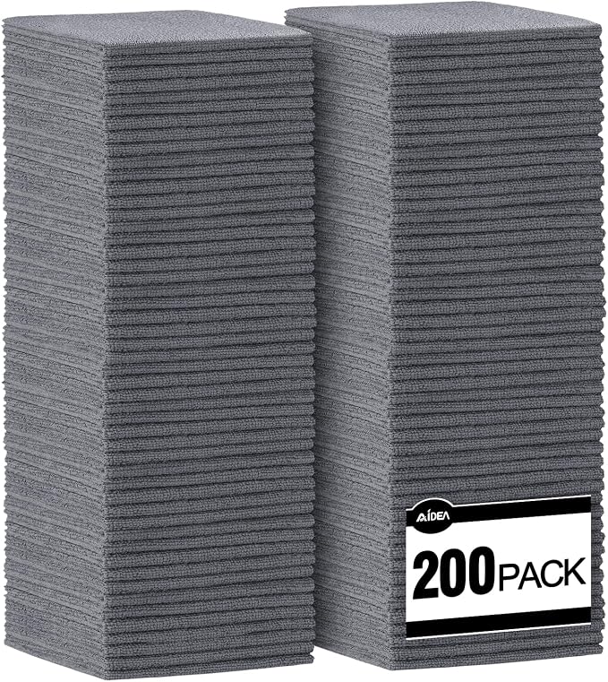 AIDEA Microfiber Cleaning Cloth Grey-200PK, Soft Absorbent Rags, Microfiber by AIDEAHOME