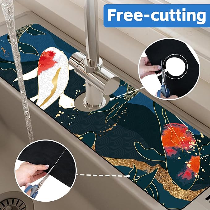 Oriental Japanese Koi Fish Sink Faucet Absorbing Mat Sink Splash Guard Faucet - Image 7