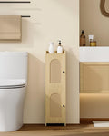 Bathroom Storage Cabinet, Small Corner Floor Cabinet with 2 Doors and Adjustable Shelf, Narrow Toilet Paper Cabinets, Bathroom Organizer for Small Spaces, 7.9"D x 7.9"W x 29.5"H Rattan Yellow