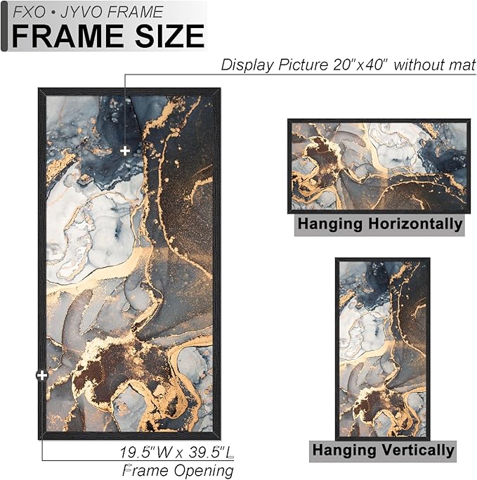 Engineered Wood 20 x 40 Frame Set of 2, Black Picture Frame for 20x40 Inch Poster Puzzle Photo, Light Weight 20by40 Poster Frame with Wood-grain for Wall - 2 Pack/Black/20 x40