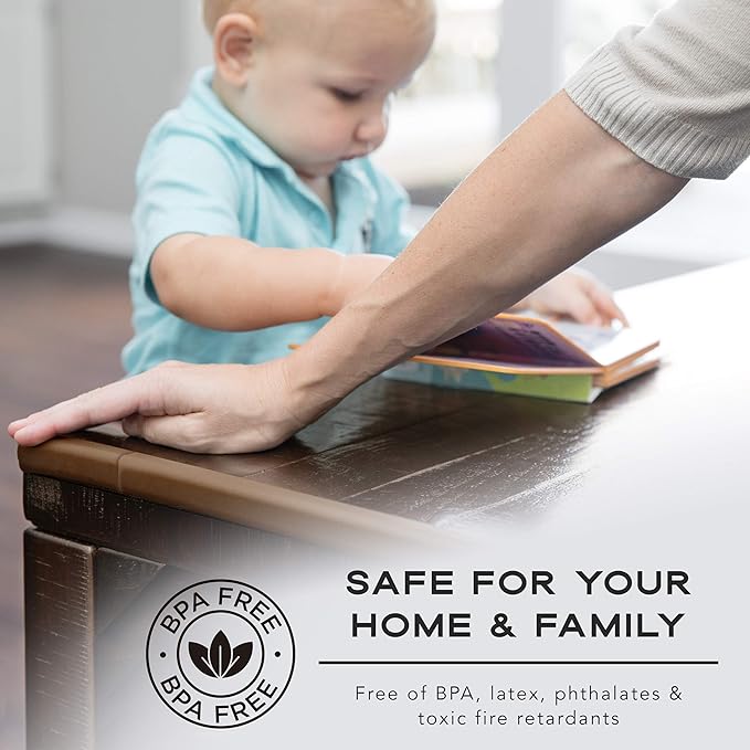 Bebe Earth - Baby Proofing Edge and Corner Guard Protector Set (16 Corners) - Safety Bumpers - Child Proof Furniture and Tables - Pre-Taped Bumper Corners (Brown)
