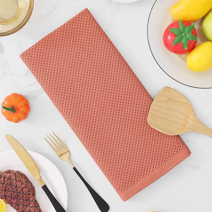 Homaxy 100% Cotton Waffle Weave Kitchen Dish Towels 6-Pack, Coral | 13 x 28 - Image 7