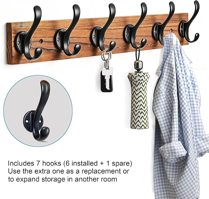7PCS Black Heavy Duty Double Wall Coat Hooks - Image 4