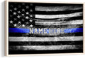 Personalized Police Poster & Framed Canvas, American Flag With Blue Line Home Office Decor, Custom Name Bedroom Living Room Aesthetic Wall Art Gift For Law Enforcement, First Responder