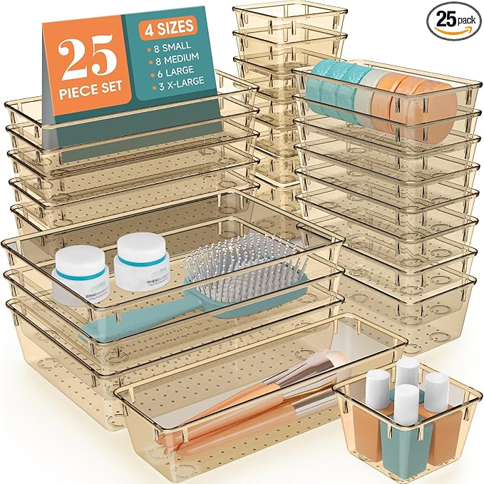 25 PCS Drawer Organizer Set, 5 Size Bathroom and kitchen organizer Trays | by StorMiracle