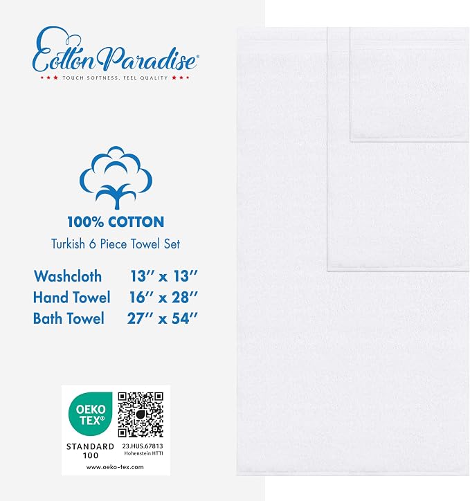 Cotton Paradise 100% Cotton Turkish Towel Set, Soft Absorbent Quick Dry - Image 5