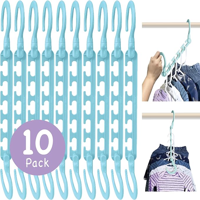 Max Space Saving Hangers, 360° Hooks, Pastel Blue | Assembled cascading hangers - Image 6