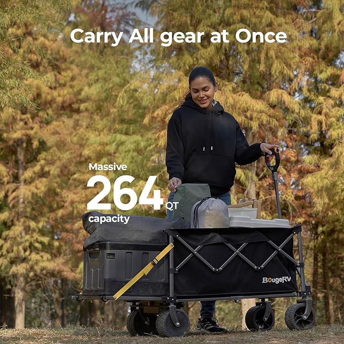BougeRV Electric Utility Wagon w/ 133Wh Battery, 440 lbs Load Garden Cart, 4" All-Terrain Outdoor Motor-Driven Wagon for Slopes up to 15°, Ideal for Camping, Gardening (Battery Charger NOT Included)