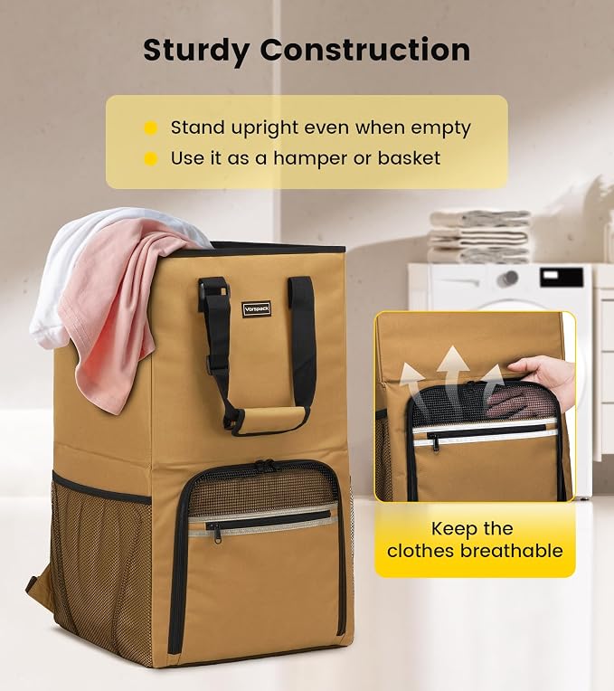 Vorspack Laundry Backpack with Shoulder Straps, Extra Large Hamper, Kahki | - Image 4