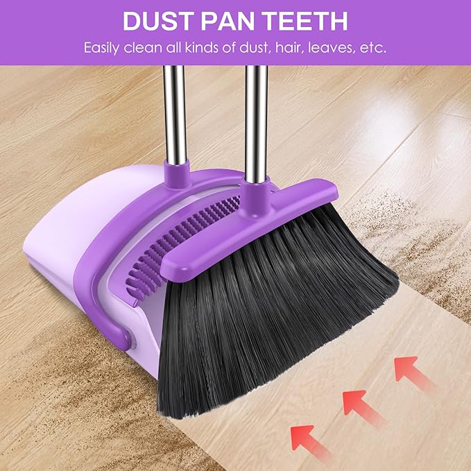 Broom and Dustpan Set for Home, 51-in Long Adjustable Handle Angle Broom and - Image 3