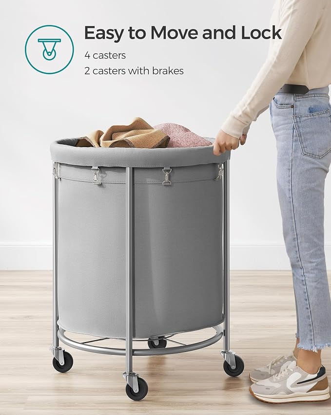SONGMICS Laundry Basket with Wheels, Steel Frame, Removable Bag - Image 8