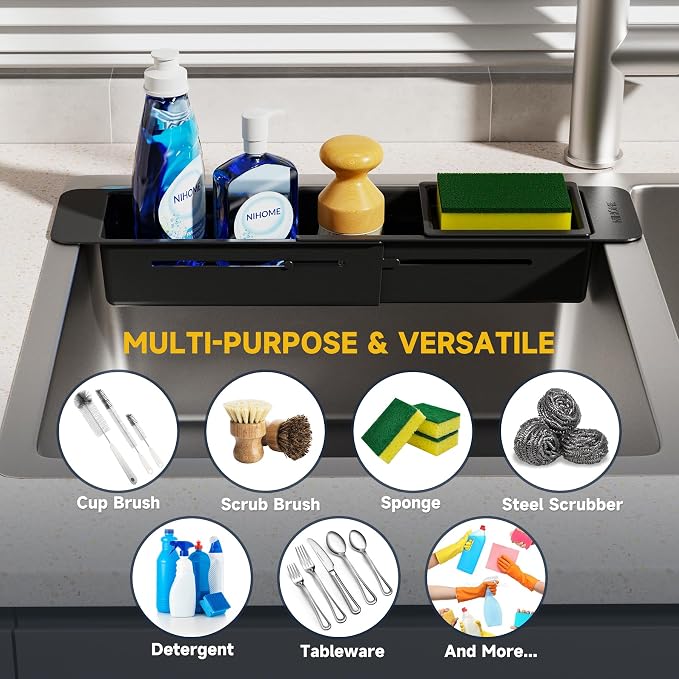 NiHome Extendable Kitchen Sink Caddy, Small Brush Sponge Storage Holder - Image 7