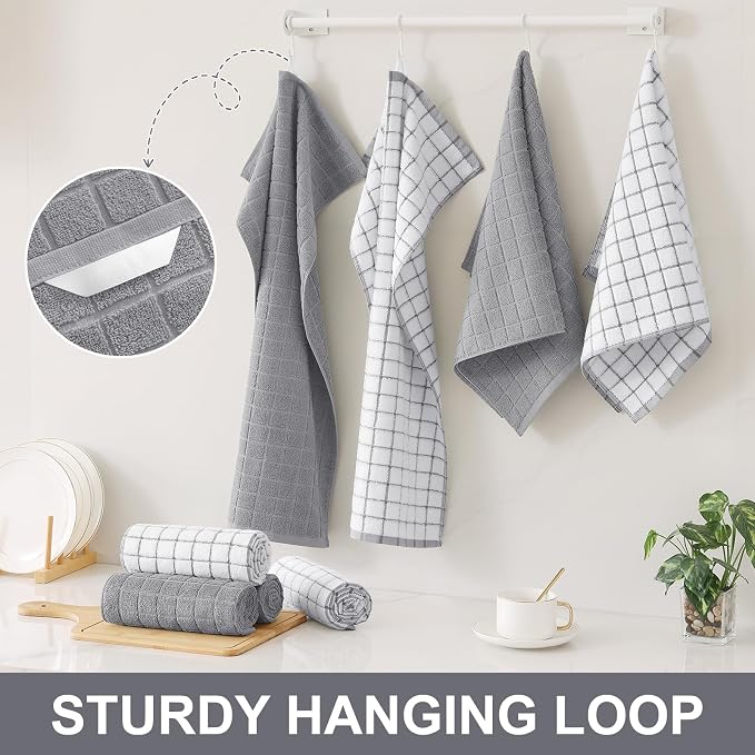 Homaxy Large Premium Cotton Kitchen Towels 16"x 28", 6 Pack, Light Grey - Image 6