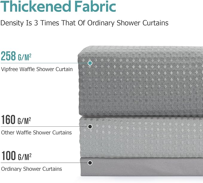 Vipfree 3 in 1 Shower Curtain Set, Waffle Shower Curtain and Liner Set - Image 4