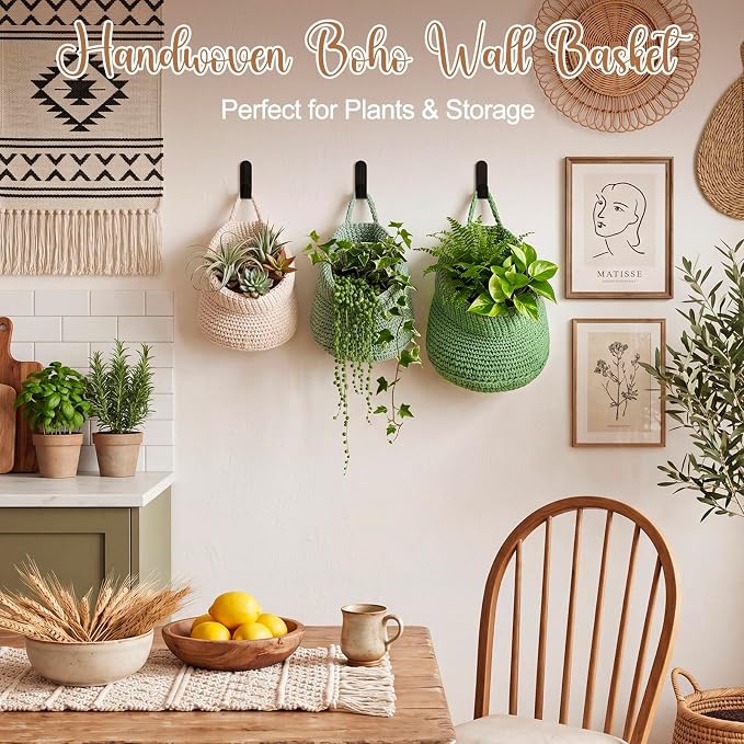 Honeydak 3 Hanging Baskets, Sage Color Palette, Cotton Rope - Image 4