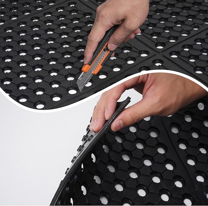 MYOYAY 83"x 36" Commercial Anti-Fatigue Drainage Rubber Mat Roll Non-Slip Rubber Drainage Mat Heavy Duty Commercial Restaurant Bar Rubber Floor Mat with Holes Non-Slip Wet Area Use Door Mat Black