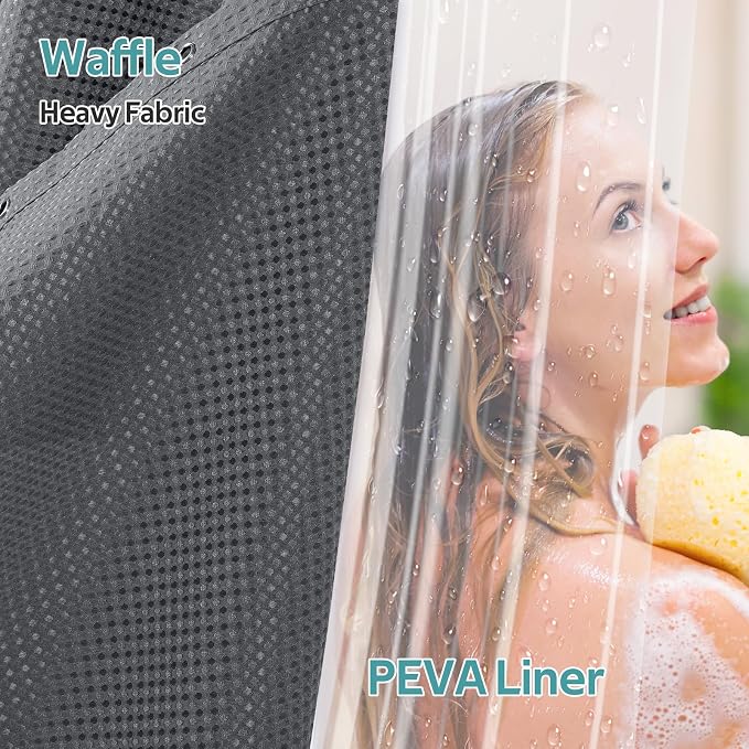 Vipfree 3 in 1 Shower Curtain Set, Waffle Shower Curtain and Liner Set - Image 3