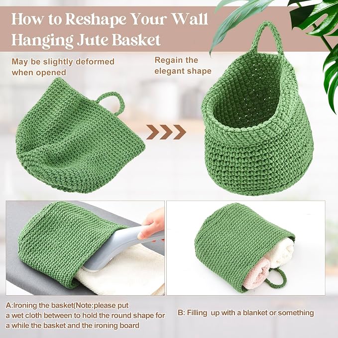 Honeydak 3 Hanging Baskets, Sage Color Palette, Cotton Rope - Image 5