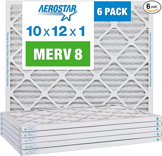 Aerostar 10x12x1 MERV 8-6 Count - High Efficiency Pleated HVAC, Furnace & Air Conditioner Filters - Removes Dust, Lint, Mold & Allergy-Causing Pollen