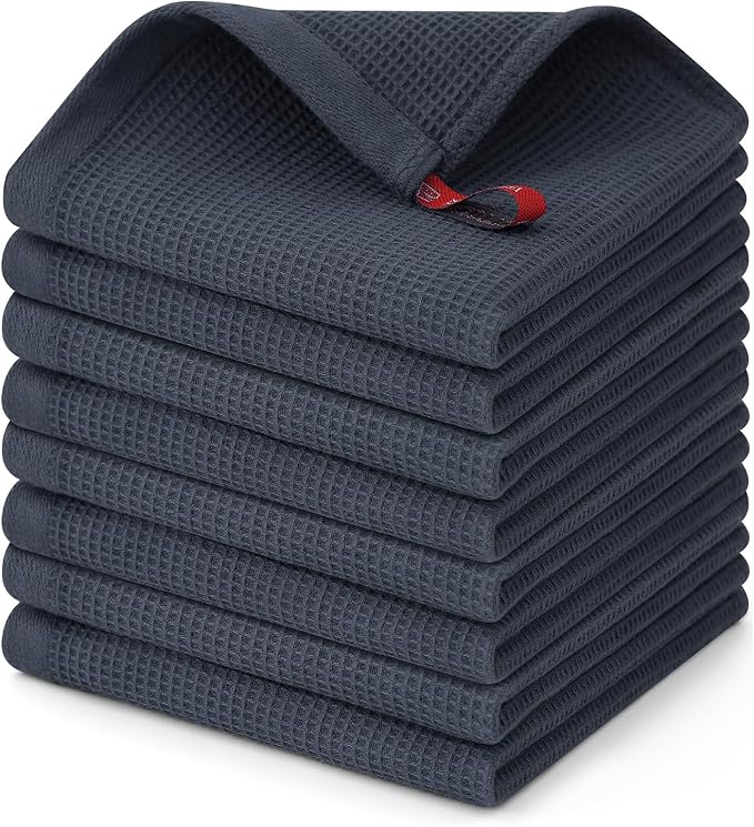 Homaxy 100% Cotton Waffle Weave Dish Cloths, 8 Pack, Dark Grey by Homaxy