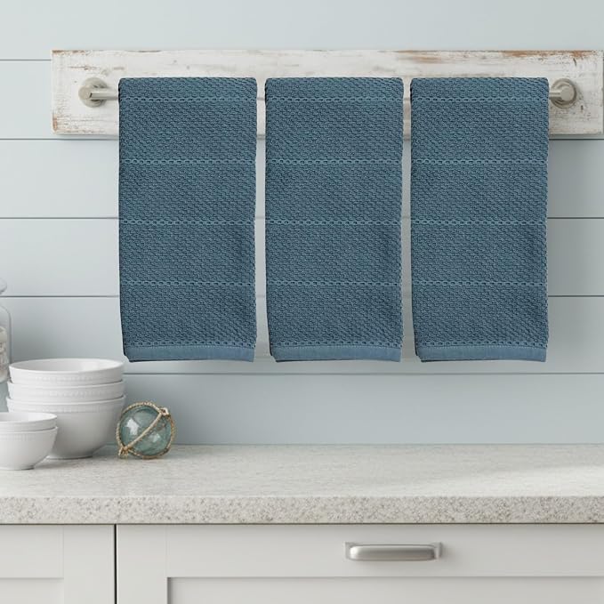 Teal Dark Blue Kitchen Hand Dish Towels, 100% Cotton - Image 2
