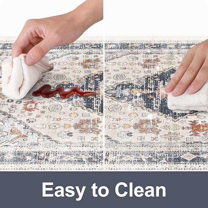 Collive Boho Floor Mats 2 PCS, Cushioned Anti-Fatigue Non-Skid Waterproof Under Sink Mat, Blue/Multi Comfort Standing Desk Mat for Office, Home & Kitchen, 17"x30"+17"x47"