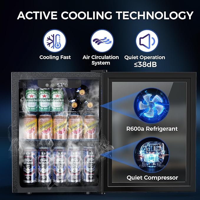 Mini Fridge 68 Can Beverage Refrigerator Cooler, 1.7 Cu.Ft Drink Fridge forSoda Wine Beer, Digital Temperature Control Cooler for Home, Dorm, Bar