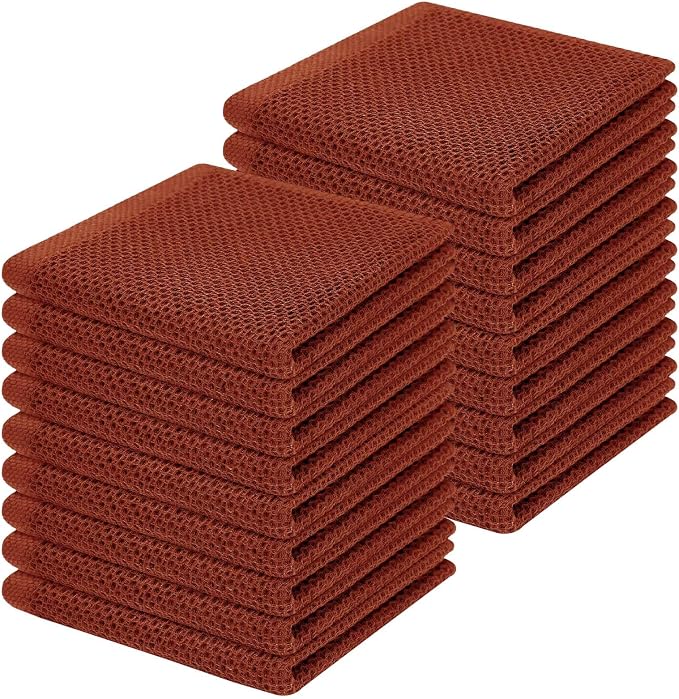 Homaxy 100% Cotton Waffle Weave Kitchen Dish Cloths 18-Pack, Rust | 12 x 12 by Homaxy