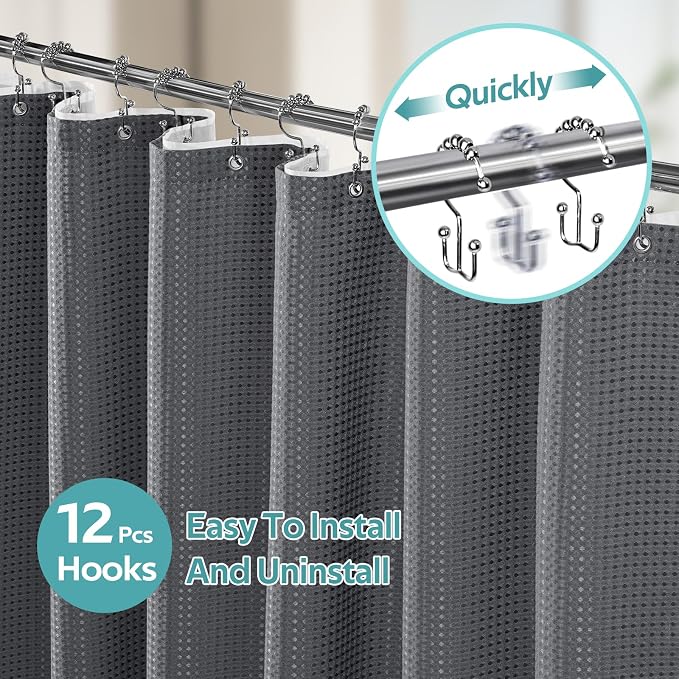 Vipfree 3 in 1 Shower Curtain Set, Waffle Shower Curtain and Liner Set - Image 2