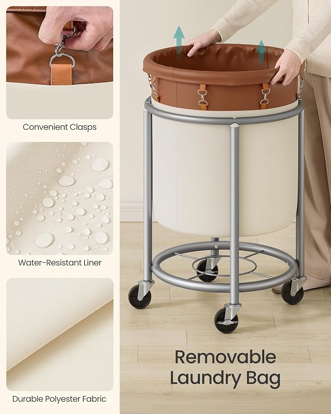SONGMICS Laundry Basket with Wheels, 29 Gal., Steel Frame, Removable Bag - Image 7