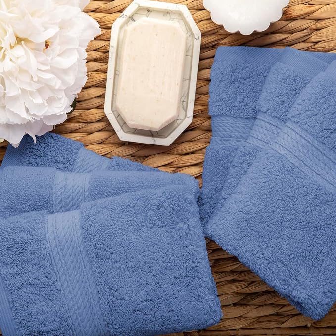 SUPERIOR Egyptian Cotton Plush & Absorbent, Face Towel Set of 6, Denim Blue | - Image 4