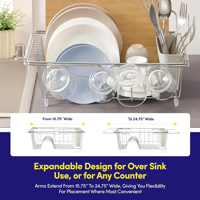 Dish Drying Rack Over the Sink Expandable to 24.5" Dish Drainer — Space-Saving - Image 2