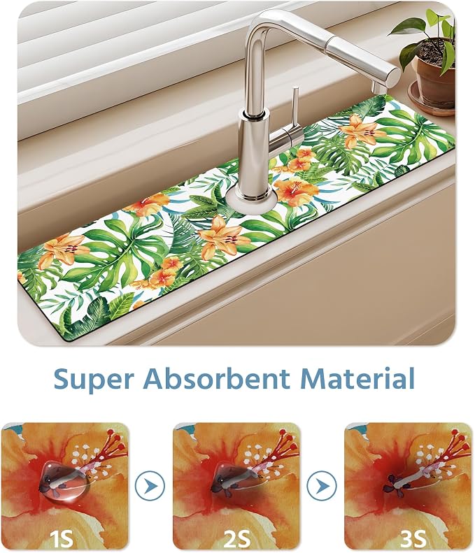 Patterned Sink Faucet Mat Kitchen Splash Guard Super Absorbent Drying Mat - Image 5