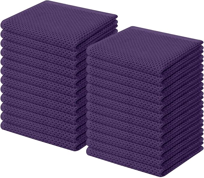 Homaxy 100% Cotton Waffle Weave Kitchen Dish Cloths 24-Pack, Eggplant | 12 x 12 by Homaxy